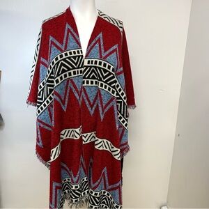Vintage 90s Poncho Cape M/L  Southwestern Print Boho Cozy Casual Shaw Made USA